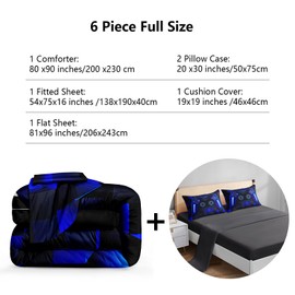 ROWADALO 6 Pieces Bed in A Bag Gamer Bedding Set for Boys Kids Adult Gaming Comforters Set,Boys Bed in A Bag Set Full Size Comforter with Fitted Shee Flat Sheet Pillowcase pillowsham,DJT-FX552-Full