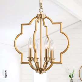 ACANER 4-Light Brushed Gold Chandeliers for Dining Room, 15.6" Farmhouse Geometric Pendant Light Fixture for Entryway Foyer Kitchen Bathroom Over Sink