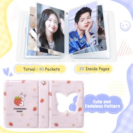 KeCool 3 Inch Kpop Photocard Binder, 40 Pockets Photocard Holder Kpop Cute Mini Photo Kpop Album, Butterfly Hollow Kpop Binder Photo Card Holder with Lovely Pendant for Photo Collection