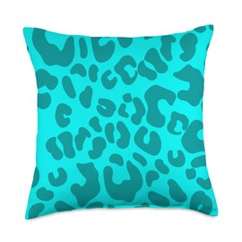 Blue Green Teal Print Leopard Cheetah Animal Print Blue Green Teal Cheetah Leopard Print Animal Skin Trendy Throw Pillow, 18x18, Multicolor