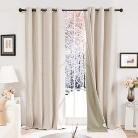 Deconovo Total Blackout Curtains Faux Linen Room Darkening Thermal Insulated Noise Reducing Energy Effcient Draperies for Living Room Bedroom (Khaki, 52x108 Inch, 2 Panels)