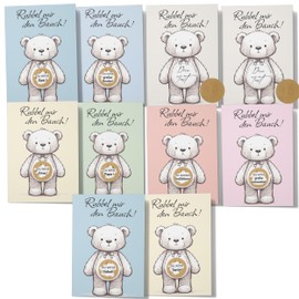 12 Scratch Cards for Pregnancy Announcement | Set of 12 Kraft Paper Envelopes, Complete and Self Labeling, with Scratch Film for Baby Announcement | Gold