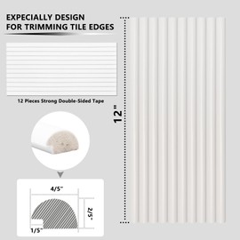 STICKGOO 10-Pack Tile Edge Trim, 12" Wall Molding Trim for Peel and Stick Backsplash Tile, Tile Edge Decorative Liner Comes with 12 Pieces Strong Double-Sided Tape (White)