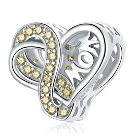 VOROCO Sterling Silver Mom Birthstone Charm for Bracelets and Necklaces，Heart Infinity Birthstone charms for Mothers Birthday Christmas Jewelry Gifts (November)