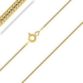 PLANETYS - Snake Chain 925 Sterling Silver 18 Carat Gold-Plated Chain Necklace - 1 mm Wide Various Lengths: 40-45-50-55-60-65-70 cm, Sterling Silver