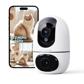 virtavo Security Camera, Dome Type, Dual Lens, Continuous Recording, Automatic Tracking, 1080P Full HD, Security Camera, Indoor, Wi-Fi, 6 (2.4 GHz/5 GHz), PTZ Oscillation, 360° Omnidirectional