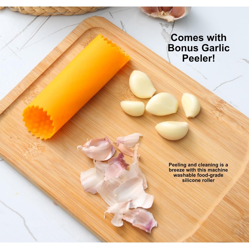 Garlic Press and Slicer 2 in 1 with Built-In Cleaner
