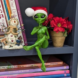John Bernard & Company Delphie on The Shelphie Alien Christmas Elf Doll 10” Shelf Sitter Christmas Decoration (Green)