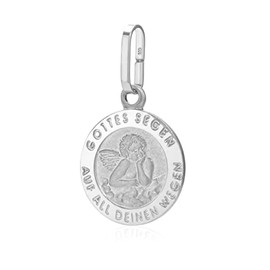 NKlaus 13402 Small Guardian Angel Pendant 925 Silver 10 mm Engraved with "Gott schütze Dich (Gott schütze Dich"), Yellow Gold