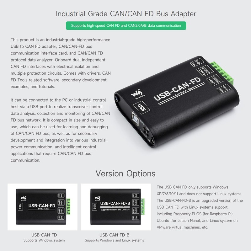 Waveshare Industrial Grade CAN/CAN FD Bus Data Analyzer, USB to