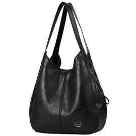 I IHAYNER Soft Vegan Leather Bags Large Capacity Handbag Multiple Pocket Tote Work Bag Shoulder Bags for Women -Black