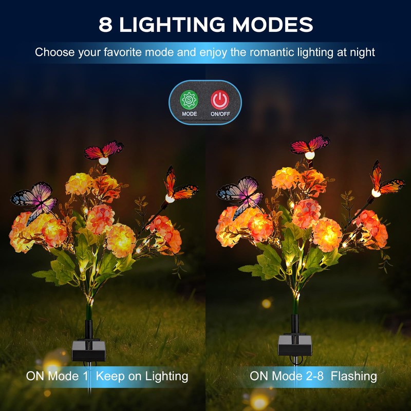 2 Pack Solar Garden Lights Outdoor, 8 Lighting Modes Warm