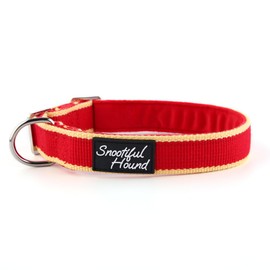 Snootiful Hound Dog House Collar - Organic Bamboo & Soft Velvet Lining - Greyhound House Collar/Whippet House Collar - Ideal for long term wear for ID (Red & Yellow, 20-35cm)