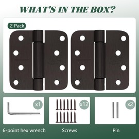 2 Pack Self Closing Door Hinges 4 in Oil Rubbed Bronze Door Hinges Spring Loaded Auto Close Hinges 5/8'' Radius Corners Adjustable Tension for Interior Door 4 x 4 in Auto Self-Closing Hinge