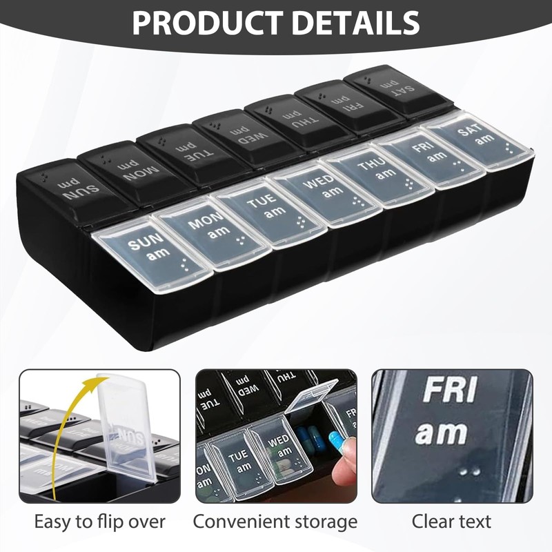 Pill Boxes 7 Day 2 Times A Day, Easy Fill