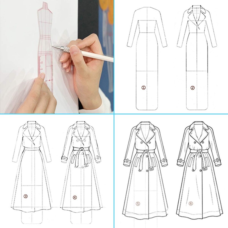 EXTCCT Fashion Drawing Template Ruler Set, Woman Sewing Humanoid Patterns