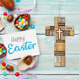 Jetec Jetec Christians Cross Wall Decor Faith Biblical Verse Wooden Crosses Table Centerpieces Farmhouse Wall Sign for Home Easter Party Indoor Outdoor Decorations 10.6 x 6.1 Inch (Classic Style)