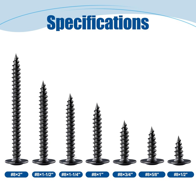 ANCHOREASE #8×1-1/4″ Wood Screw 200Pcs, Black Carbon Steel Standard Thread