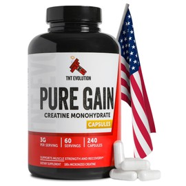 TNT Evolution Creatine Monohydrate Capsules – 750mg Capsule for Men & Women – 60 Serving – Pure Micronized Creatine for Strength, Fitness & Sport – 240 Count, Gluten Free Nutritional Supplement