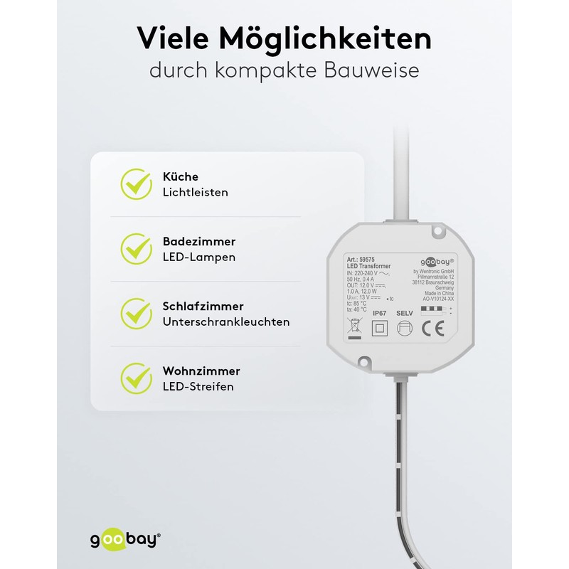 Goobay 59575 LED Transformer with 12 V and 12 Watt/Transformer