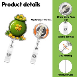 St. Patrick's Day Badge Reel,Gold Coin Can Shamrock Acrylic Badge for ID Card Badge,Telescoping Retractable Badge Holder Alligator Clip Accessories for Nurse,Medical Worker,Nursing Student,Teacher