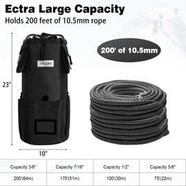 AOLEBA Arborist Rope Storage Bag Tree Climbing Rock Rope Bucket Backpack Rope Arborist Bag 200' Large Capacity 1680D Thicken Nylon Material with Hand Straps, Side Pockets - Black