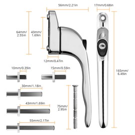 Neoteck 2PCS Inline Window Handle, Universal Espag Key Locking, Lockable Double Glazing, Secure and Durable, Ideal for All Standard Windows and Balcony Doors, Chrome