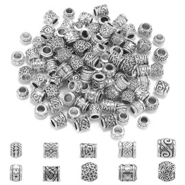 Stiesy 100 Pcs Assorted Tibetan Style Large Hole Beads Spacer Tibetan Silver European Beads Bulk for Bracelet Necklace Jewelry Making