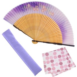 Osaka Choseido Folding Fan, Women's, Stylish, Business, Folding Bag, Handkerchief Included, Yuka, Peshtemo (purple)