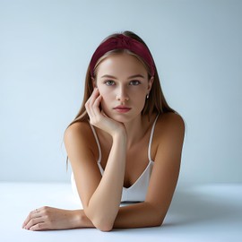 Oblihumoy Headband Knotted Headband for Women Girls Non Slip Wide Fashion Headbands Cute Burgundy Top Knot Hair Band Elastic Hair Accessories