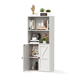 oneinmil 4-Tier Bookshelf and Bookcase, Wooden Bookshelves with Cabinet Doors, Floor Bookshelves and Office Storage Cabinets for Home Office, Living Room (White 1 Pack, 4-Tier)