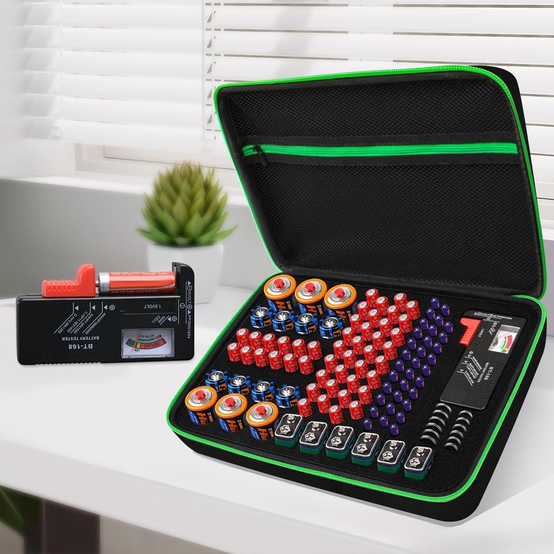 stukcaze Battery Organizer Storage Case with Tester for AA AAA