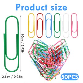 Colourful Paper Clips, Large, 100 mm, Large Paper Clips, Letter Clips for Papers, School, Office Supplies (100 Pieces)