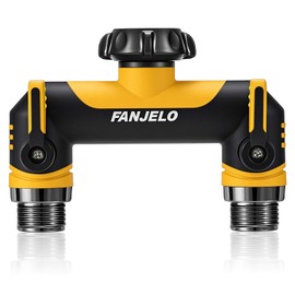 FANJELO Hose Splitter 2 Way, Heavy Duty Garden Water Hose Spigot Bib Splitter, Faucet Splitter with Shutoff Valve, Garden Hoses Connector for T Adapter, 3/4 - Inch GHT Thread (Yellow)