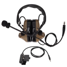 7.1mm Plug Military Headset Noise Cancelling Sound Amplification Headphone with U94 PPT for 3.5mm Mobile PhoneBrown