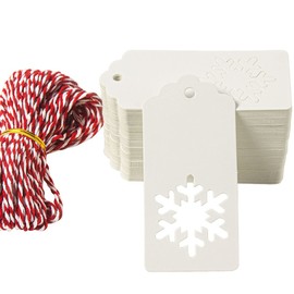 100PCS Christmas Kraft White Paper Gift Tags Snowflake Xmas Tags with Cotton String for DIY Crafts Holiday Gift Wrapping