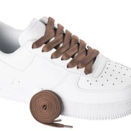 Olukssck Flat Shoe Laces for Sneakers, 2/5" Wide Athletic Shoelaces Brown 48 inch(122cm)