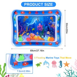 Baby Water Play Mat, Toy, Water Play Mat, BPA-Free, Baby Inflatable Tummy Time Mat, Children's Toy, Water Mat, Play Mat, Baby for 3, 6, 9 Months, Blue Ocean 69 x 50 cm