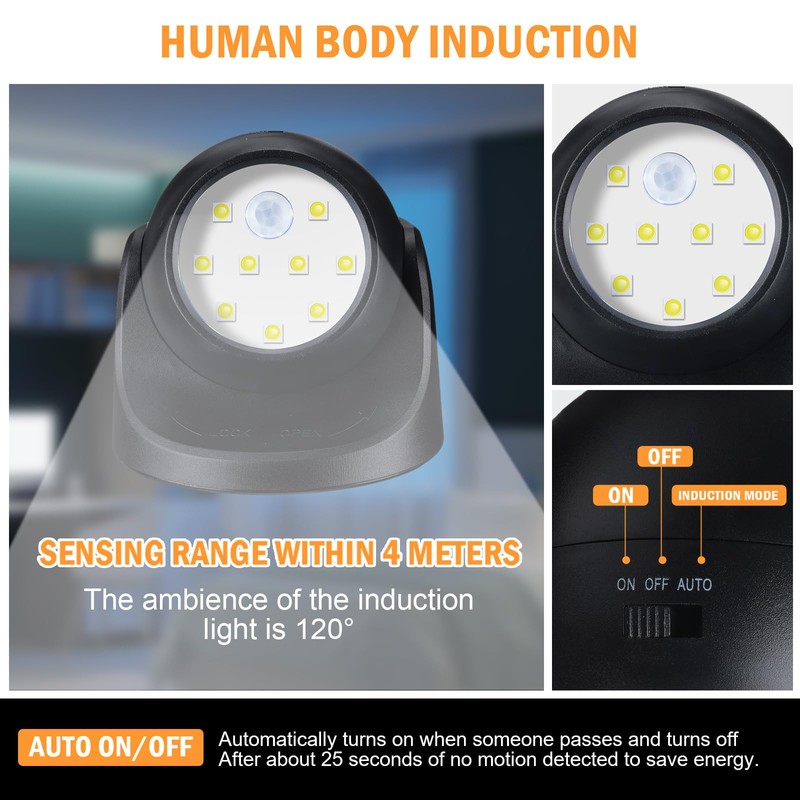 Reginary 6 Pieces Battery Powered Motion Sensor Lights 9 Led