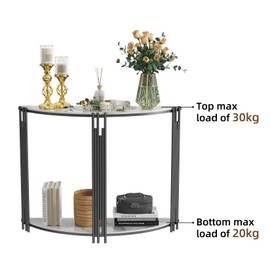 Wisfor Sintered Stone Console Table: Half Round White Entryway Table with Black Frame - Modern Narrow Sofa End Table - Semicircular Accent Table for Hallway, 39.4x11.8x30.7 inch