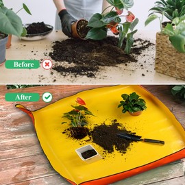 MENGCOOL Repotting Mat for Indoor Plants Transplanting and Potting Soil Mess Control Waterproof Portable Succulent Plant Repotting Tray Gardening Gifts (Orange, Small 25.98" x 25.98")