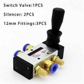 KLRTHFGX 4H210-08 4H310-10 4H410-15 2 Position 5 Port Air Manual Valve Pneumatic Control Valve 5/2 Way Hand Lever Operated Control Valve 1Pcs(With-12mm-Fittings,4H410-15)