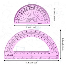 EBOOT 2 Pcs Plastic Protractor Clear 180 Degrees Transparent Protractor for Geometry, 4 Inch and 6 Inch(Pink)