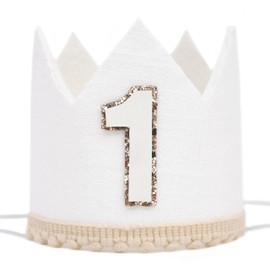 Agvgaza Simple 1st Birthday Party Crown - Classic First Birthday Hat, Unisex One Birthday Decor for Photo Props (Cream white)