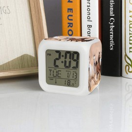 TEKEN Fashion Horse Herd Desert Sand Storm 7 LED Color Change Digital Thermometer Alarm Clock with LCD Display Cube Night Light for Kids