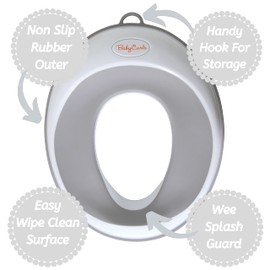 Babycurls Toilet Training Seat Kids Non Slip with Splash Guard Fits Oval & Round Toilets White/Grey for Safe Toddler Loo Potty Training in The Bathroom and Home