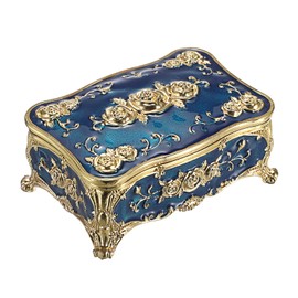Vintage Jewellery Boxes, Luxury Jewellery Box, Rectangular Metal Jewellery Box, Storage Box for Earrings, Necklaces, Ring as Wedding Gift Decoration for Girls and Women (Blue)