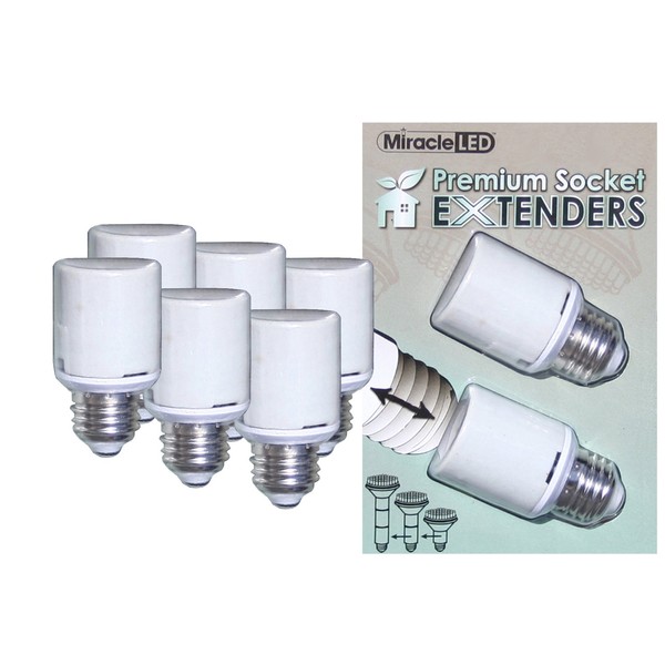 MiracleLED 604831 Premium Socket Extender, 6-Pack, White, 6 Bulb