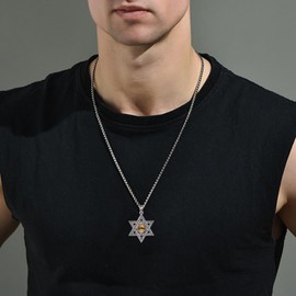 Star of David Necklace for Men Sterling Silver Evil Eye Pendant Punk Vintage Jewelry Birthday Gifts for Boys Boyfriend Husband