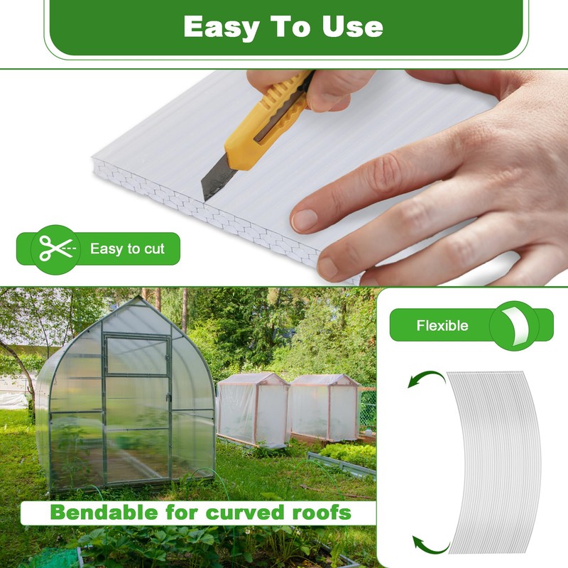 Quibbay 6PCS Polycarbonate Greenhouse Panels, 4' x 2' x 0.32''